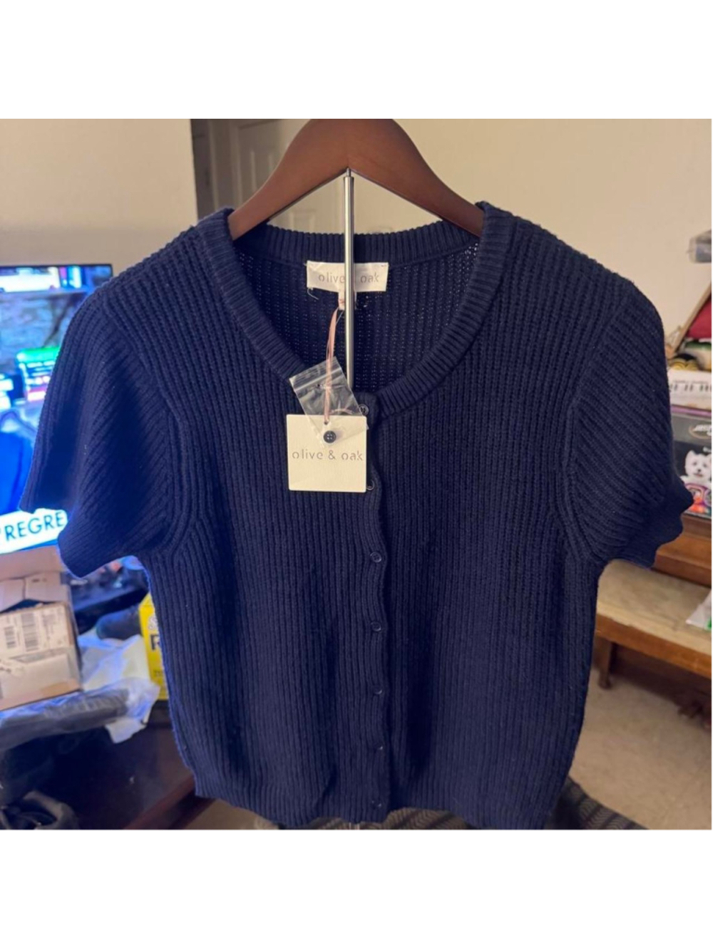 Size Medium Teen Navy blue ribbed knit cardigan from Olive & Oak #knitwear #oliv